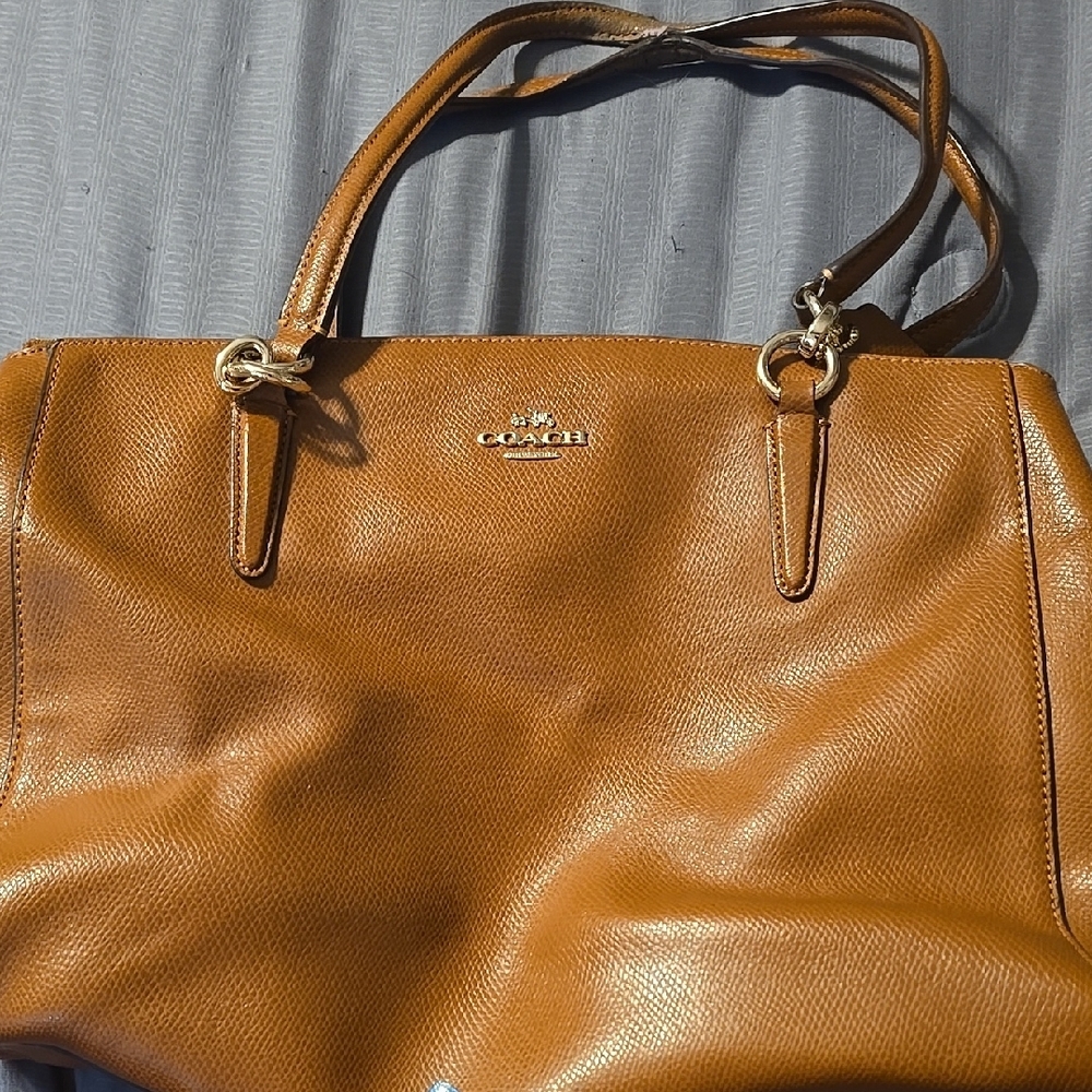 Coach Tan Leather Shoulder Bag with Gold Accents